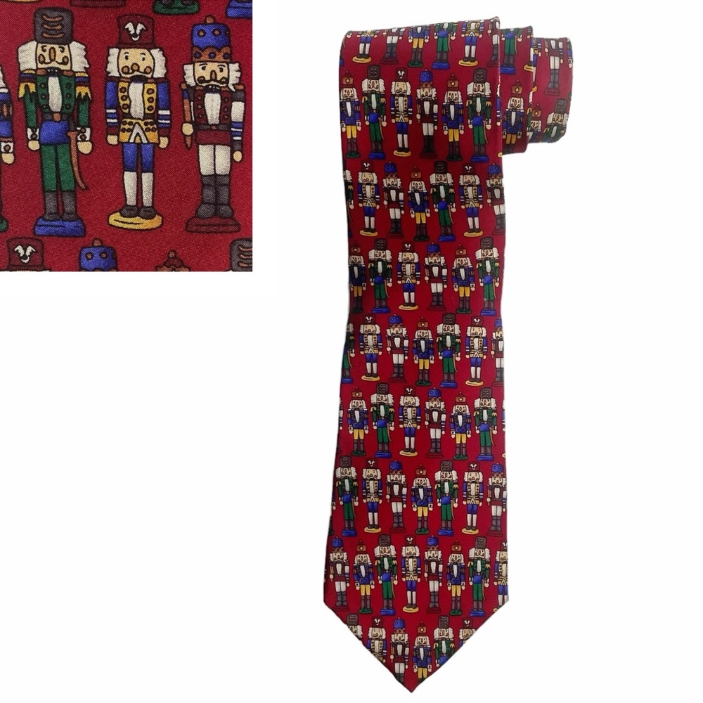 UNICEF Christmas Nutcracker SILK Necktie VTG Holiday Toy Soldier Wide Tie USA